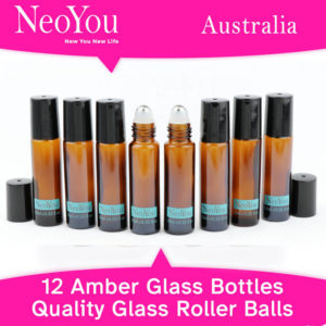 NeoYou 10ml Amber Glass Stainless Steel Roller Bottles