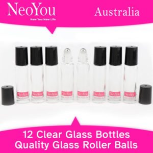 10ml 12 Pack Clear Glass Stainless Steel Roller Ball Essential Oil Bottle