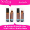 14 Pack 10ml Amber Glass Essential Oil Bottle with Glass Roller Ball Applicator